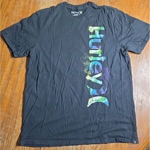 Hurley Y2K Grunge Black T Shirt Men's Large Premium Fit Skater Spell out